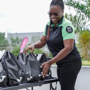 Agents for Kotex in Antigua AS Bryden, CAF, Kelesha Antoine and FIFA & Rexona donate to personal care packages for 400 young players and 40 referees